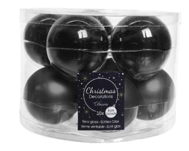 10 Weihnachtskugeln in Schwarz aus Glas - matt und glanz - 6 cm